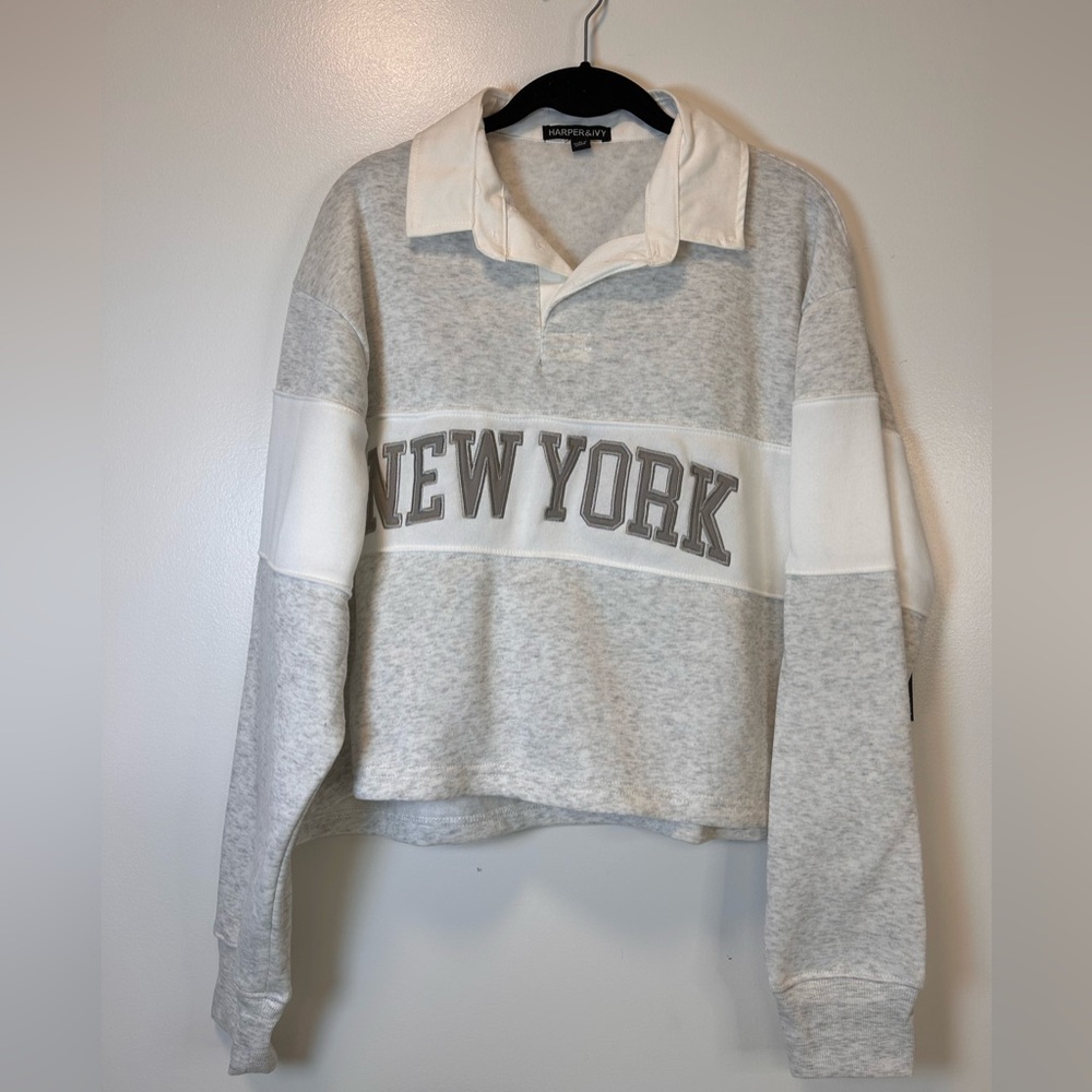 Harper & Ivy 'New York' Grey and White Rugby Pullover Juniors Size Large (12-14)